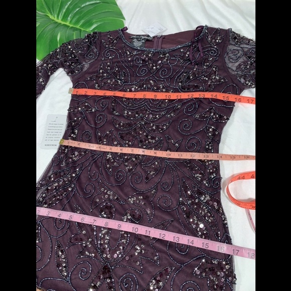 NEW Pisarro Nights Embellished Mesh Gown Eggplant‎ - Picture 5 of 12